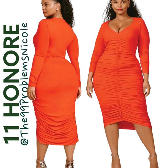 11 Honoree Cherry Red Ruched Bodycon Dress - Picture 1 of 7